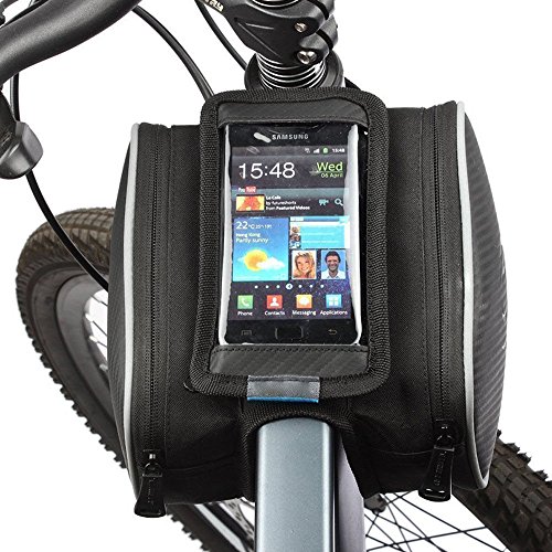 PowerLead Pbag G011 Outdoor Bicycle Front Tube Cell Phone Bag with Touch Screen Phone Case Double Pouch Cycling Front Frame Tube Bag Pannier For 5.5