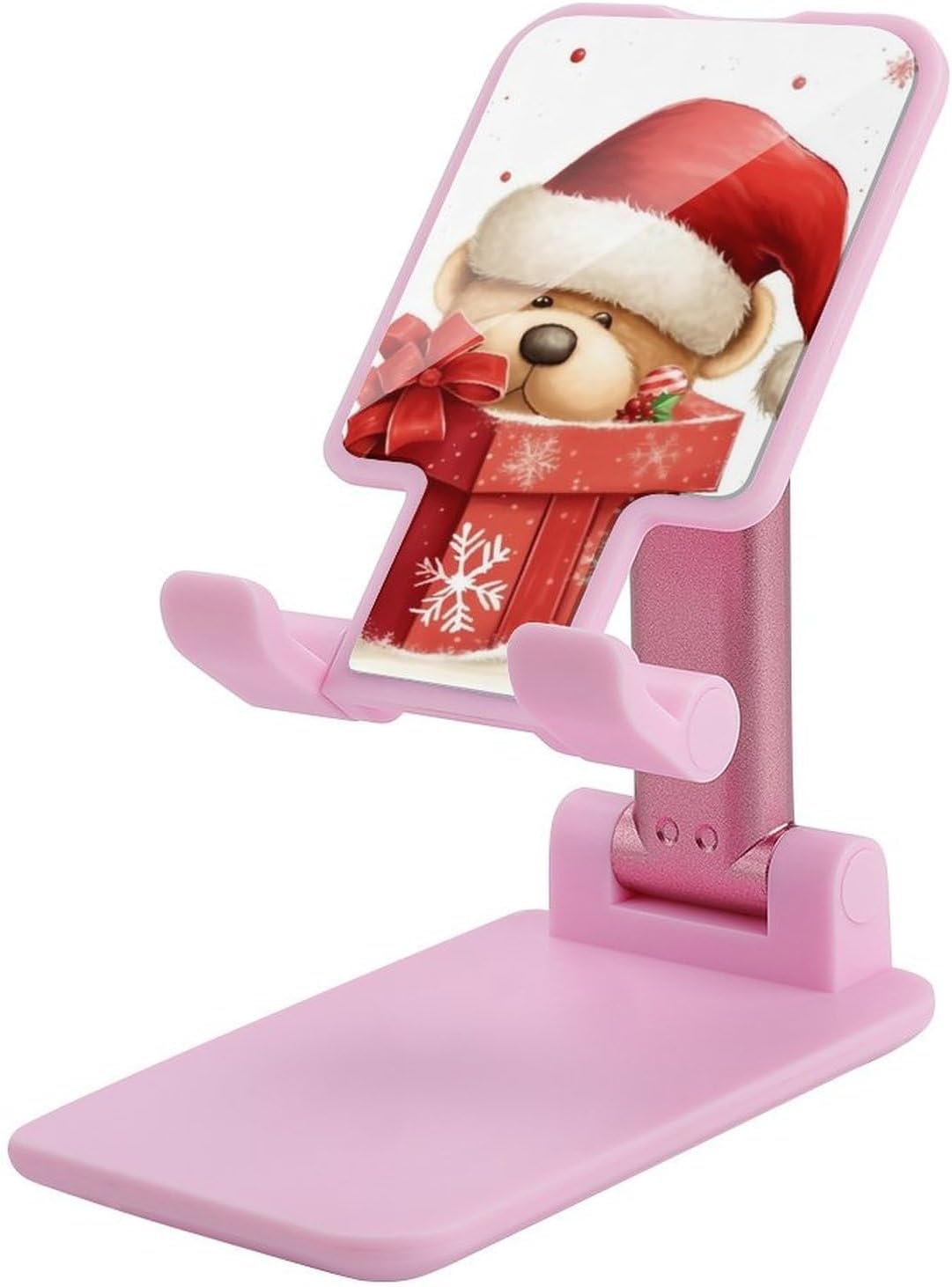 Foldable Cell Phone Holder Adjustable Desktop Phone Santa Hat Gift and Merry Christmas Printed Stand for 4–13″ Smartphones & Tablets, Portable Fold-Flat Design