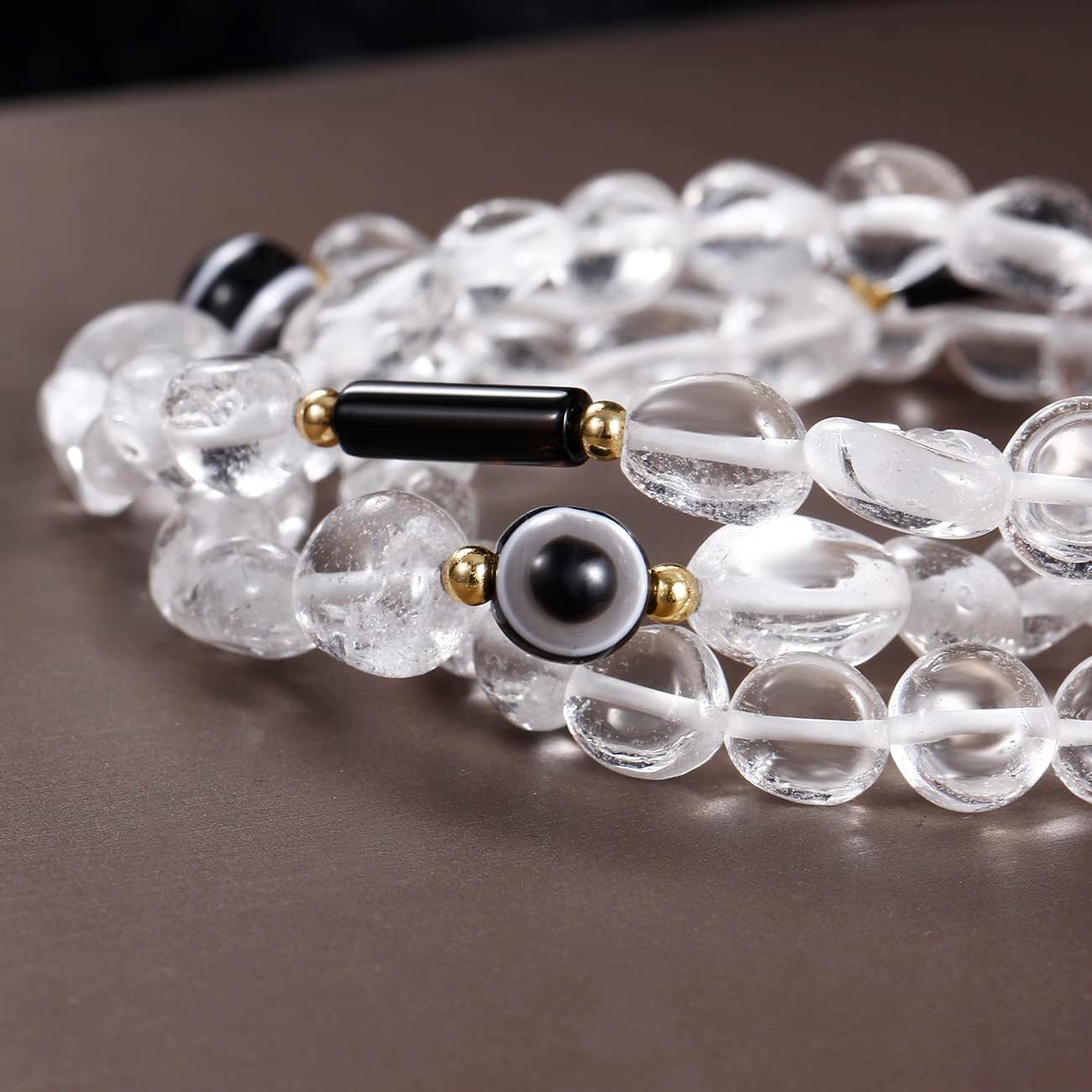 Clear Quartz/Black Agate/Evil Eye Wrap Bracelets Column Cylinder Tube Bring Good Luck Bracelet for Women Stretch Amulet Protection Jewelry - Image 5