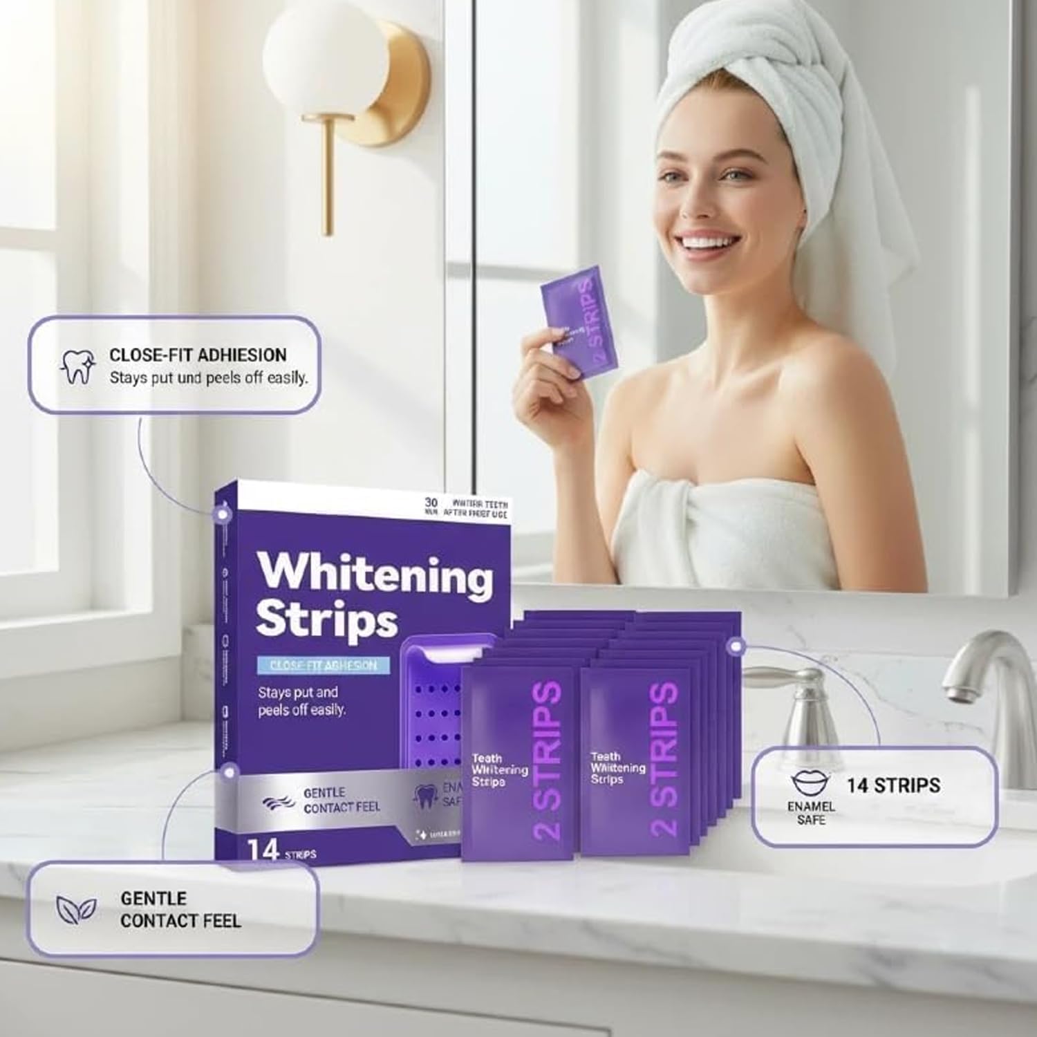 14 Pcs Purple Teeth Whitening Strips, Effectively Removes Surface Stains & Natural Shine,Fit for Daily Use, Enamel Safe,Comfortable Wear — view 2