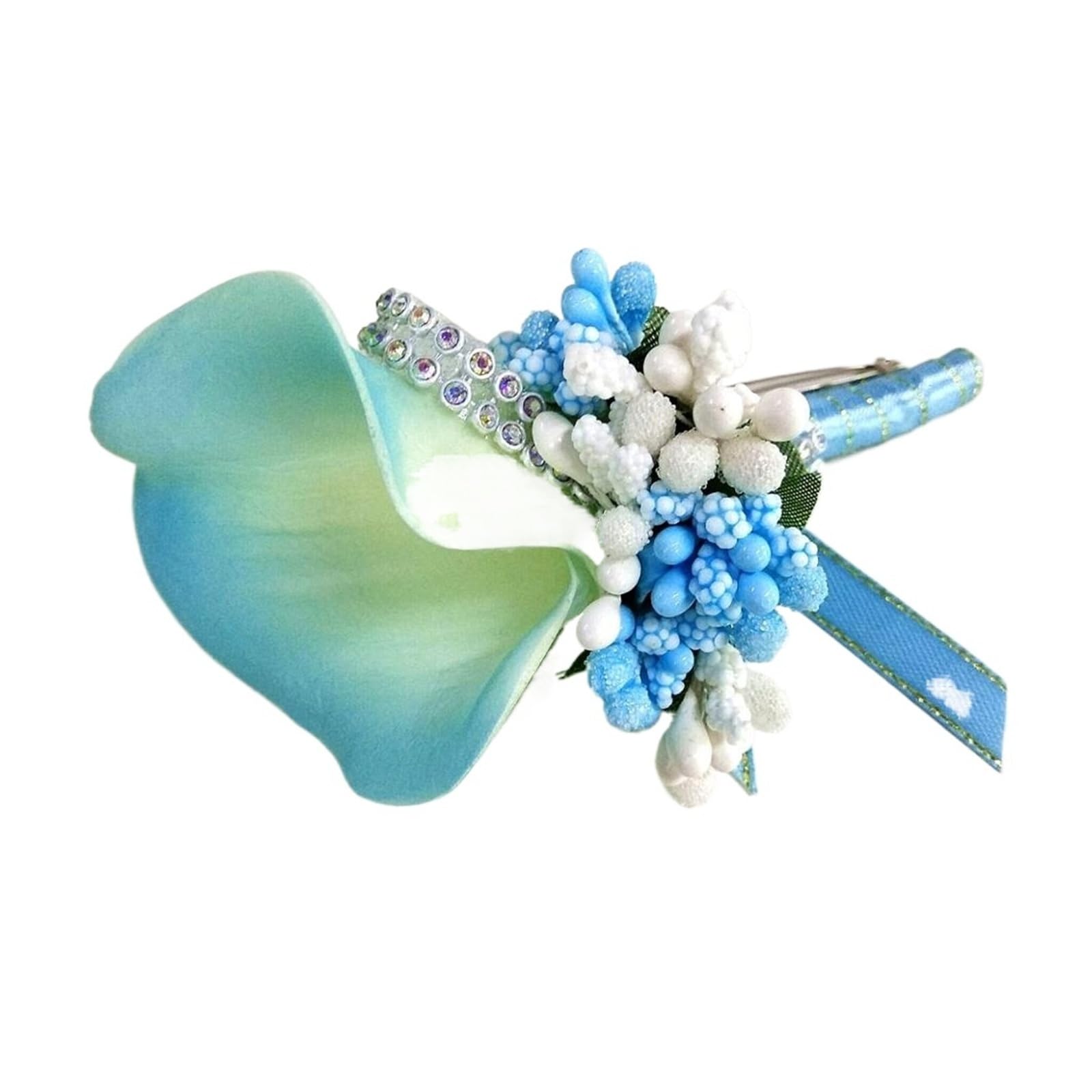 MQFBNNP Wedding boutonniere Brooch Groom Boutonniere Buttonhole Wedding Calla Flower(Light-blue)