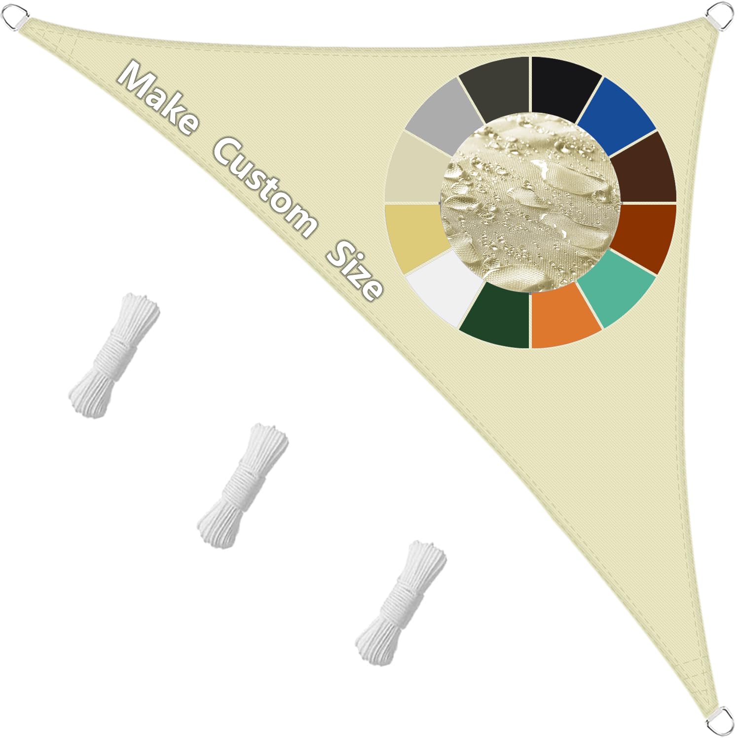 Sichtschutz Sonnensegel Dreieckig 2.5x2.5x3.5M Wasserdicht UPF 50+ UV-Schutz, Reiß- & Wetterfest aus PES Polyester Mit Befestigungsseilen Mehrere Größen für Terrasse, Garten, Balkon-Beige