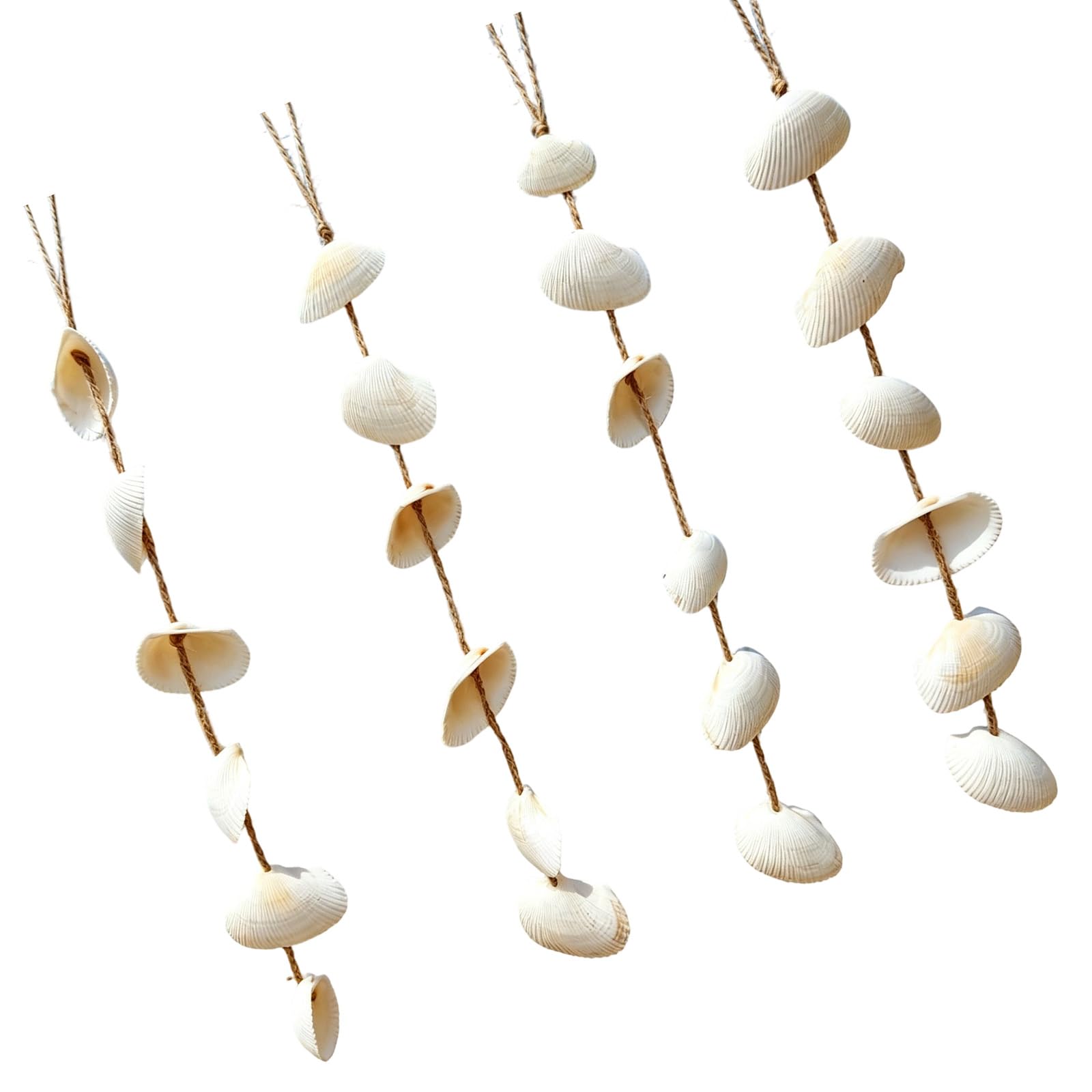 Sbshiouu Of 4 Beach Themed Wall Hangings Natural Shell and Rope Pendants Coastal Wall Art Pendants Ornaments for Home Decors Shell Wind Chimes