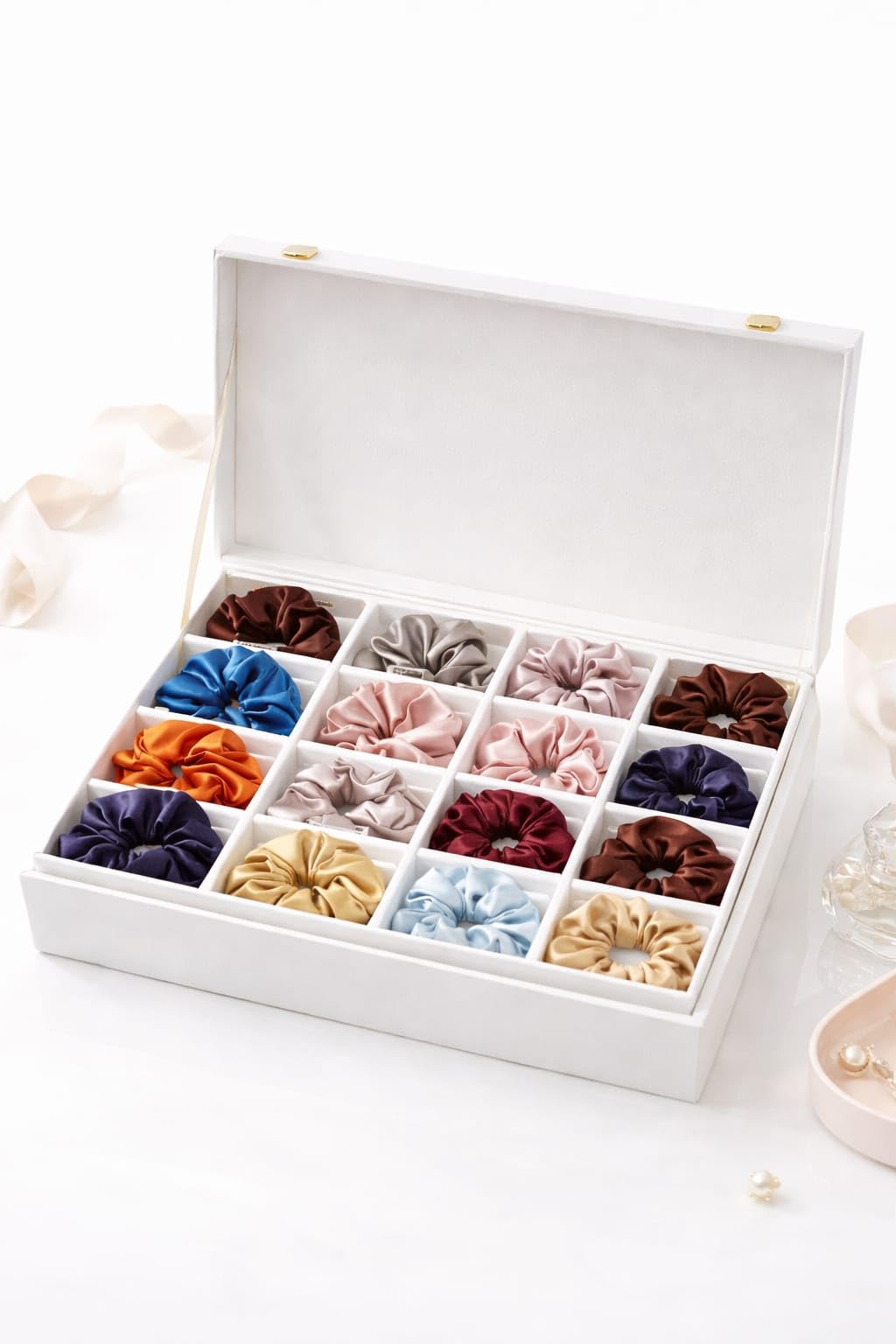 RAGA ESSENTIALS Premium Satin Silk Scrunchies for Women & Girls | Set of 12 Multicolour Soft Hair Bands | No Hair Fall Elastic Rubber Bands | Stylish Ponytail Holders | Gift for Mom, Sister & Girlfriend-image-23