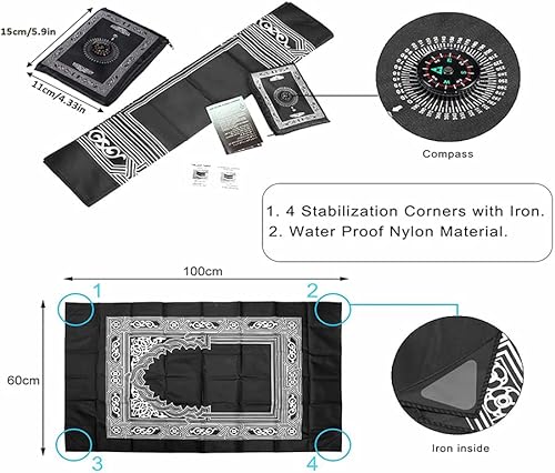 Miniatura 3 de 1 tapete portátil de oración de viaje con brújula, alfombra de oración de poliéster impermeable, tapete de oración de viaje musulmán, para regalos