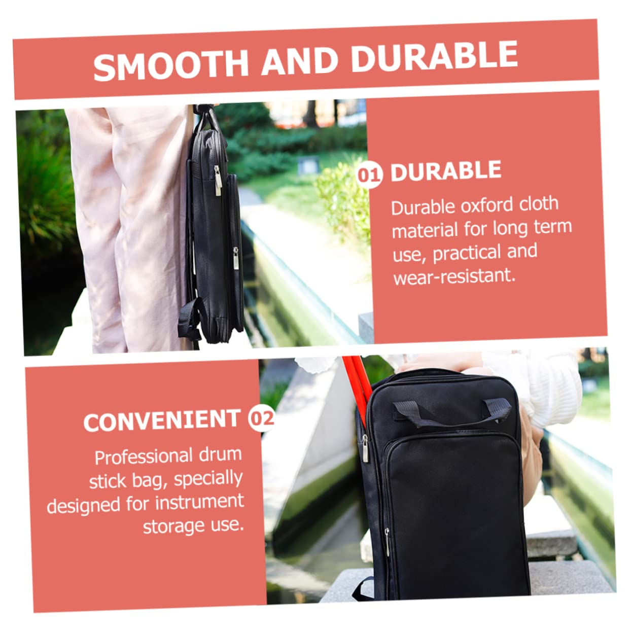 Borsa per Bacchette da Batteria Imbottitura in Cotone Oxford Custodia Portatile Facile da Trasportare per Batteristi a Sale Prove