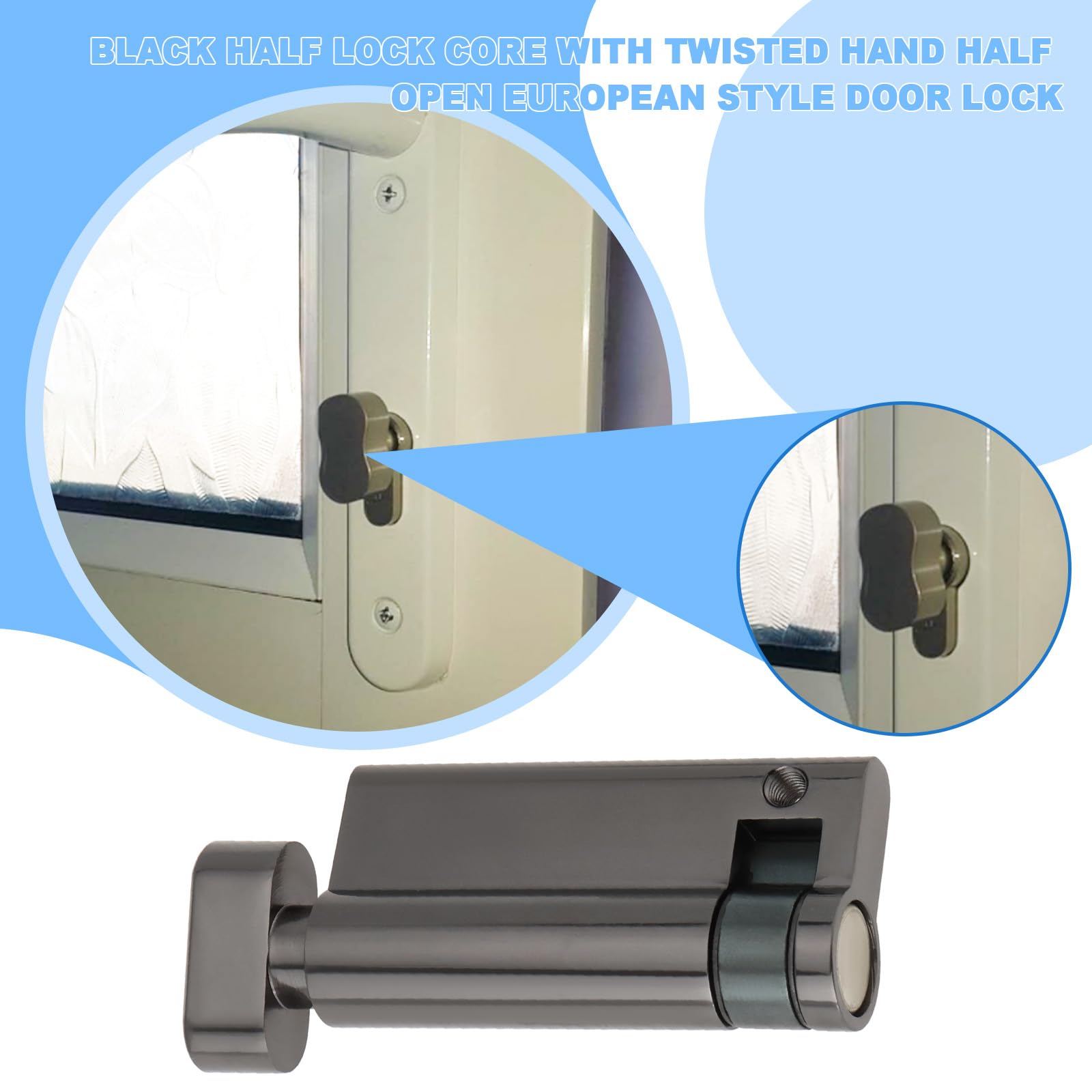 YINETTECH Half Turn Door Lock Cylinder Lock Thumb Turn Euro Cylinder Lock for Wooden Composite UPVC European Aluminum Doors Total Length 65mm - Image 2