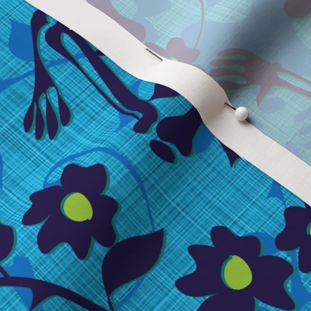 Spoonflower Fabric - Sugar Blue Skull Skeleton Halloween Dance Day Dead Printed on Cotton Poplin Fabric by The Yard - Sewing Shirting Quilting Dresses Apparel Crafts