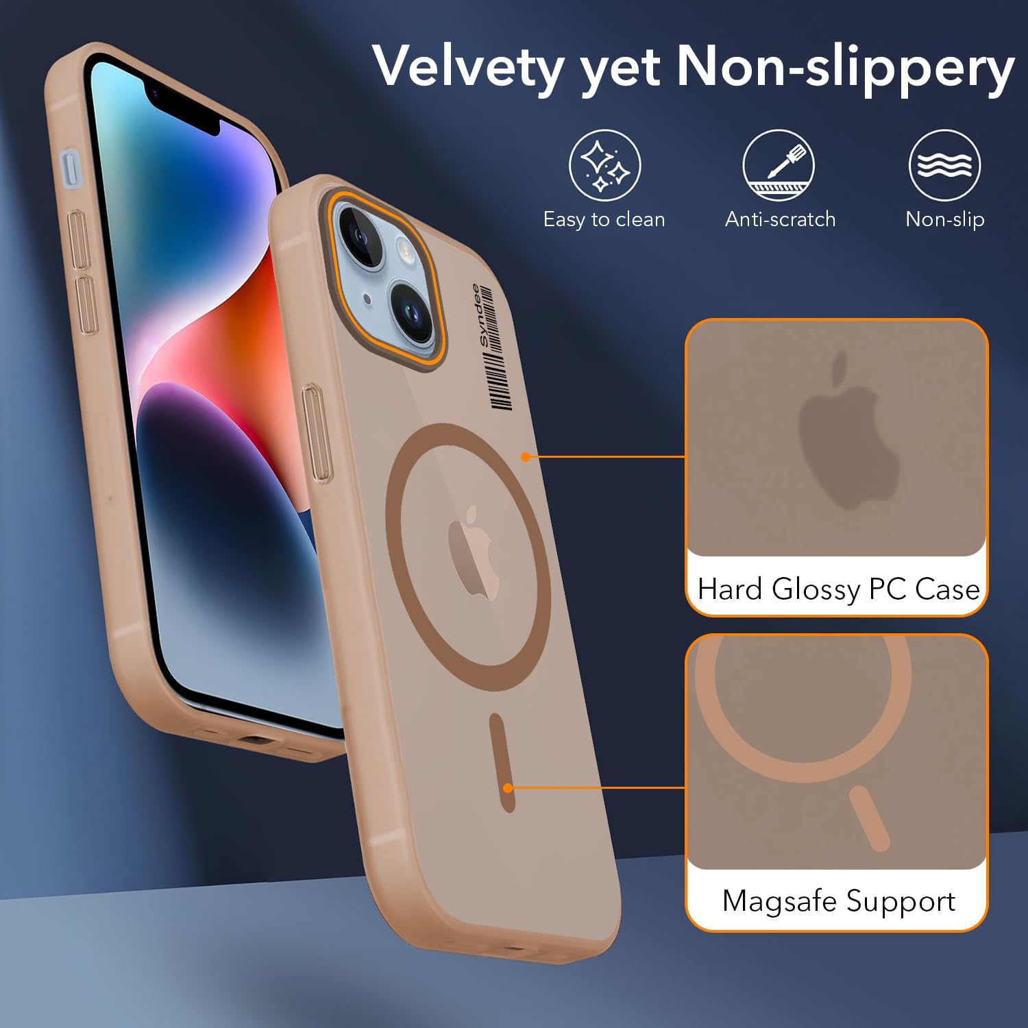 DL3 Mobilak Case Back Cover for iPhone 13 / iPhone 14, Sleek Frosted Translucent Back Only Compatible with Wireless Magnetic Accessories | Anti-Scratch Shockproof Phone Case (Brown)