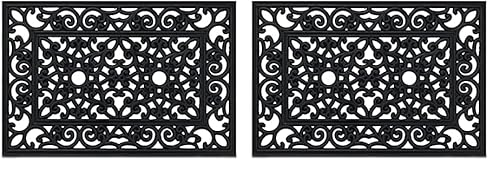 Zerbino in Gomma Effetto Ghisa 60x40 cm Antiscivolo Impermeabile Tappetino Entrata Indoor&Outdoor Nero 1 pz Confezione da 2