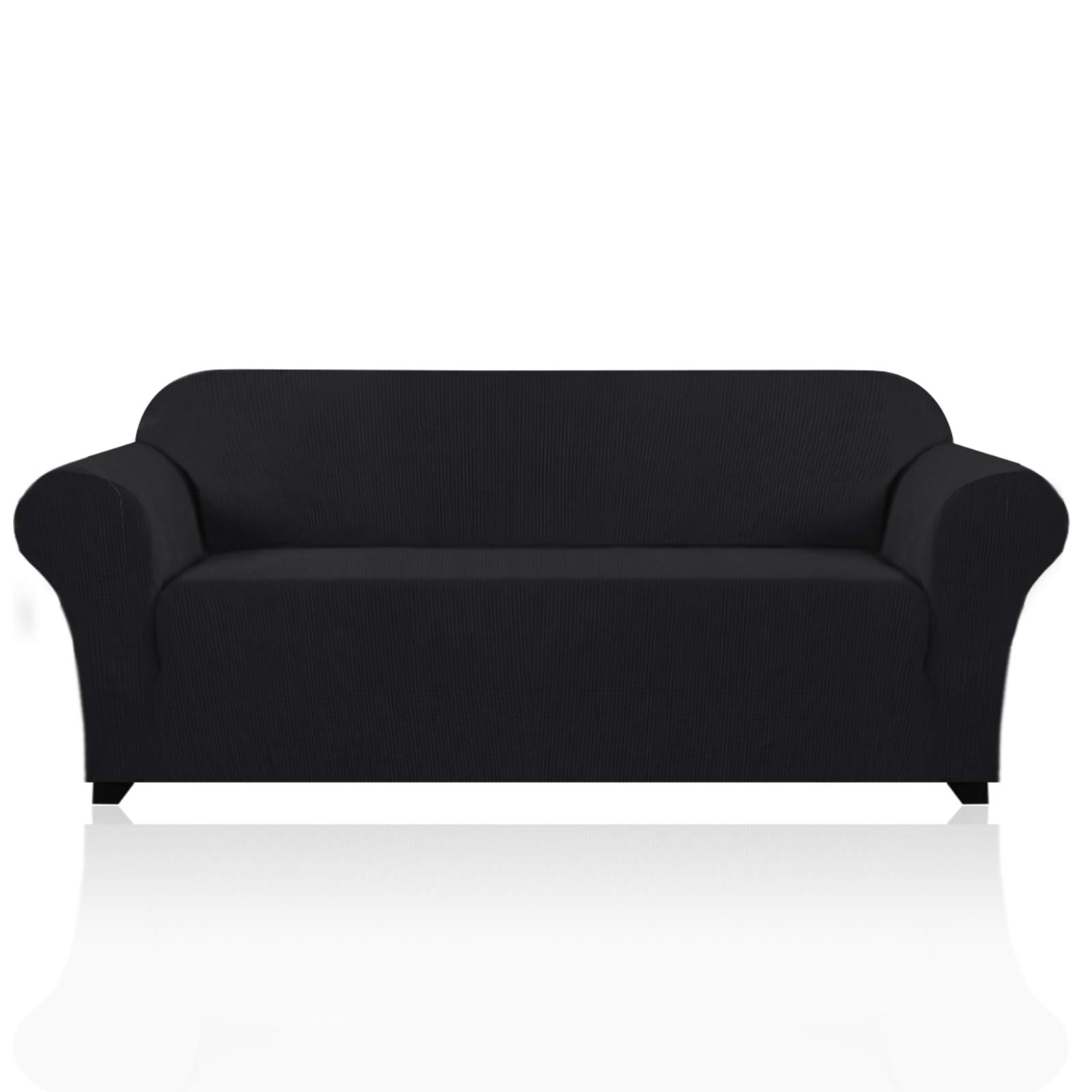 PrinceDeco Oversized Stretch Sofa Cover Slipcover 1-Piece, Spandex Jacquard Fabric Universal Couch Cover for 3 Cushion, Washable Non Slip Sofa Cover, Pet Friendly (XL Sofa 101"-110", Black)