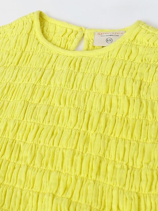 Image of SPUNKIES Pure Cotton Top & Leggings Set for Kids Girls - Yellow Smocking Casual Wear (2-14 Years)