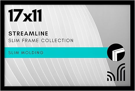 Americanflat 17x11 Picture Frame with Polished Plexiglass - Streamline Collection - Thin Border Picture Frame for Wall Display - Hanging Hardware Included - Black