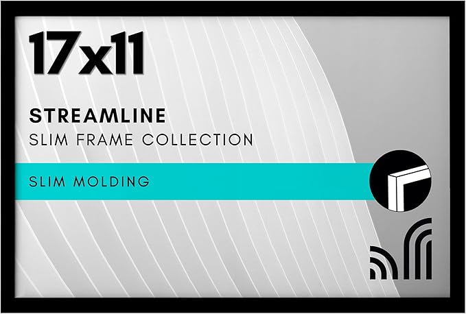 Americanflat 17x11 Picture Frame with Polished Plexiglass - Streamline Collection - Thin Border Picture Frame for Wall Display - Hanging Hardware Included - Black