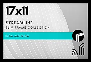 Americanflat 17x11 Picture Frame with Polished Plexiglass - Streamline Collection - Thin Border Picture Frame for Wall Display - Hanging Hardware Included - Black