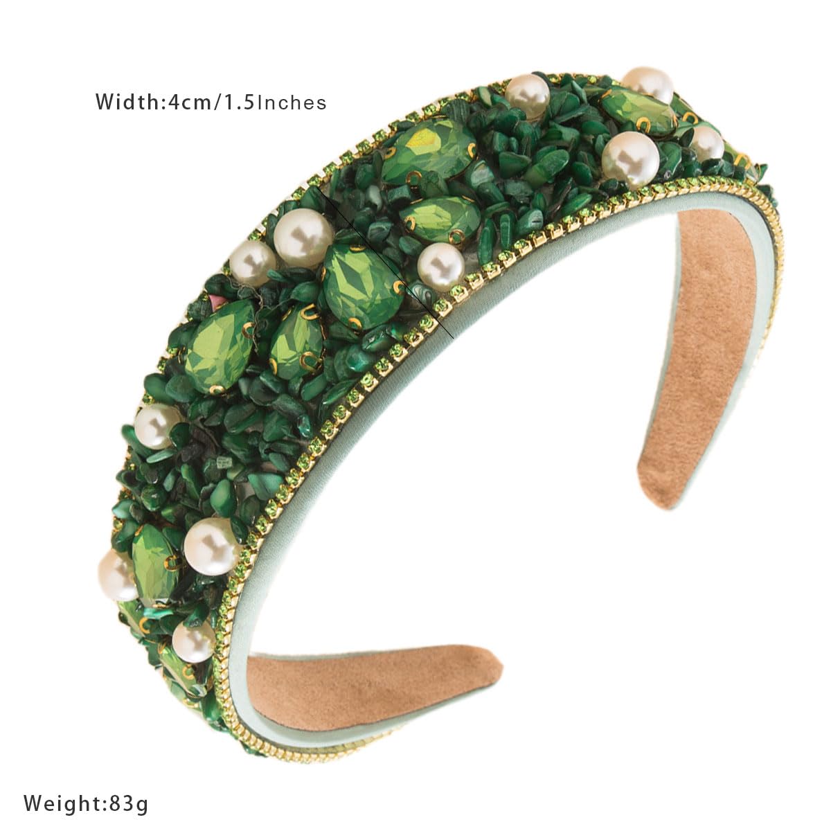 scicent Pearl Headband Hair Accessories for Girls Rhinestone Crystal Dressy Head Band Fashion Green Diamond Padded Hair Band Sparkly Bling Head Hoops 25512 - Image 2