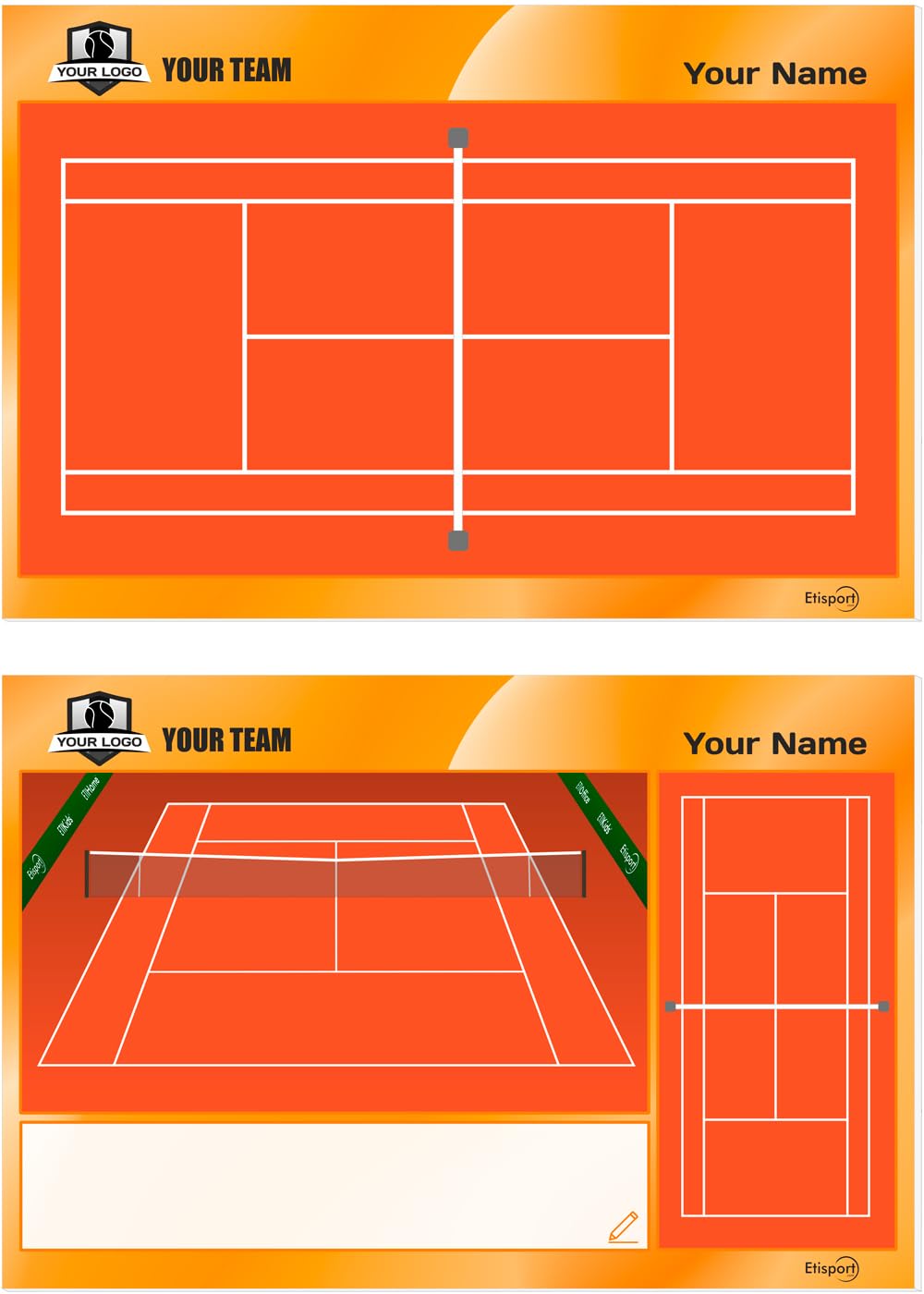 Lavagna Tattica per Tennis - Campo in Terra Battuta. Doppia Faccia, Adatta per pennarelli cancellabili a Secco. Personalizzata con Colore, Stemma o Logo, Nome e Club.