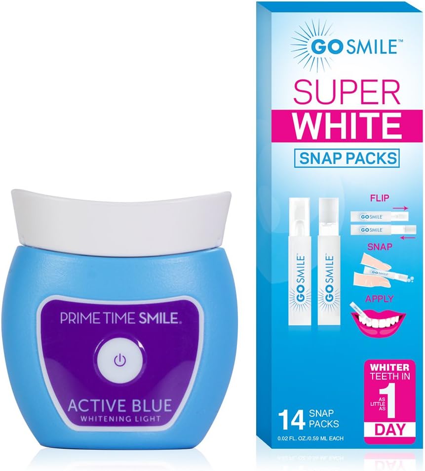 GO SMILE Super White Professional Teeth Whitening System (14 Single-use, applicators), with Blue Light Accelerator, Clinically Proven to whiten Teeth 7 Shades in 1 Week, Dentist Recommended