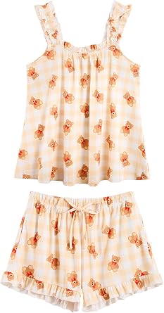 UNICOMIDEA Womens Pajamas Sets, Women Pajamas Set 2 Piece Ruffle Pj,Tank Top & Sleep Shorts