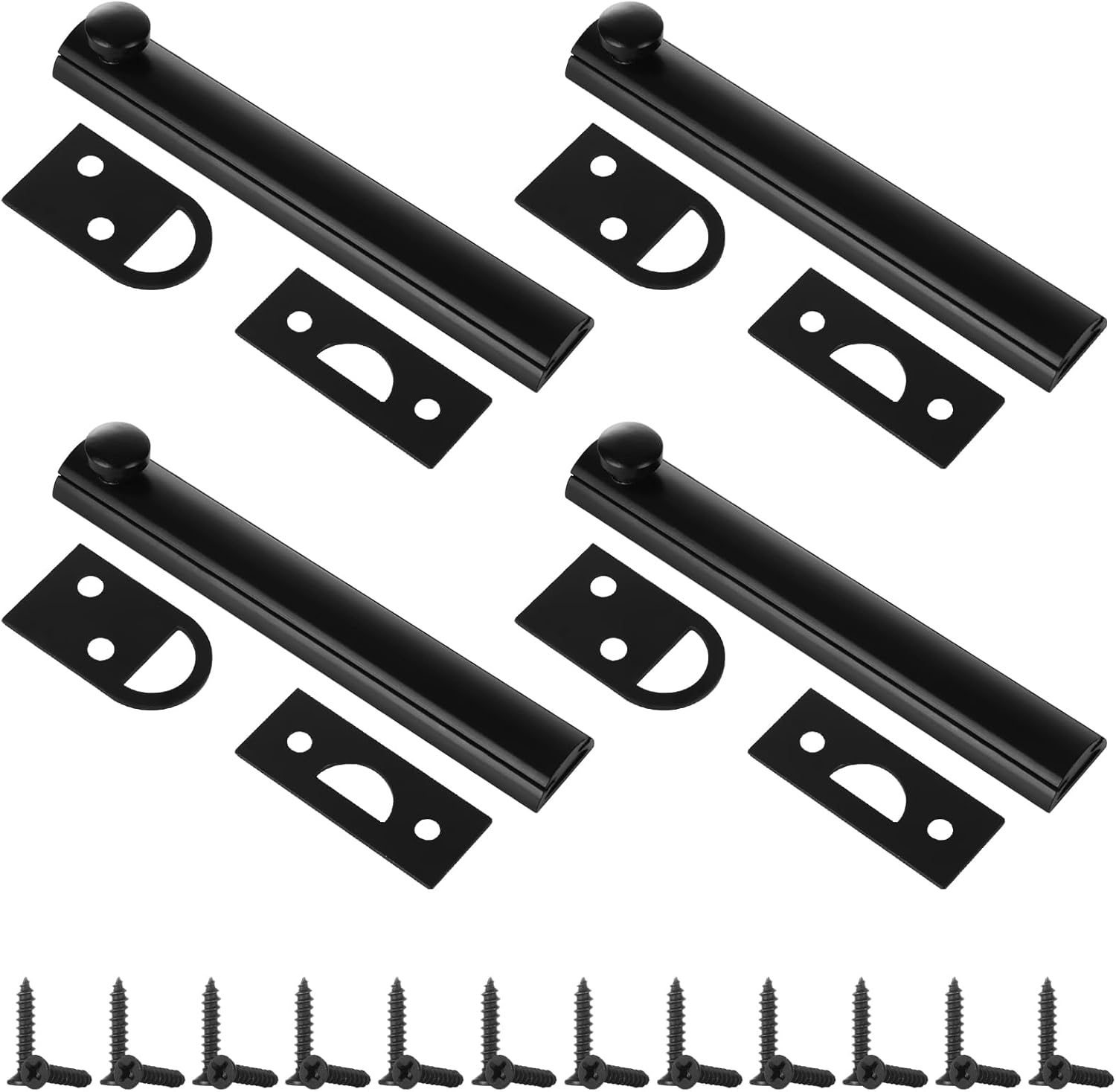 LANIAKEA 4 PCS 4 Inch Solid Brass Surface Bolt Door Slide Bolts Heavy Duty Concealed Slide Surface Door Bolt for Windows Cabinet Wooden Fence Yard, Black