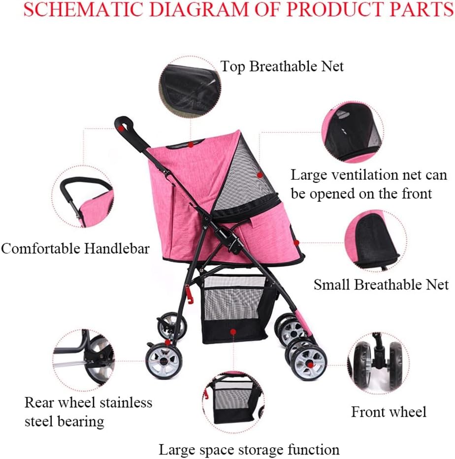 Pet Stroller Folding Travel Carrier Cart for Medium Small Dog Lightweight Animal Puppy Stroller with Skylight Storage Basket Cup Holder Storage Tray 40 Pounds (Dark Green)