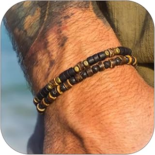 Puka Shell Bracelet for Men Wooden Bracelets Turquoise Stack Beaded Minimalist Trendy Jewelry for Friend Gift