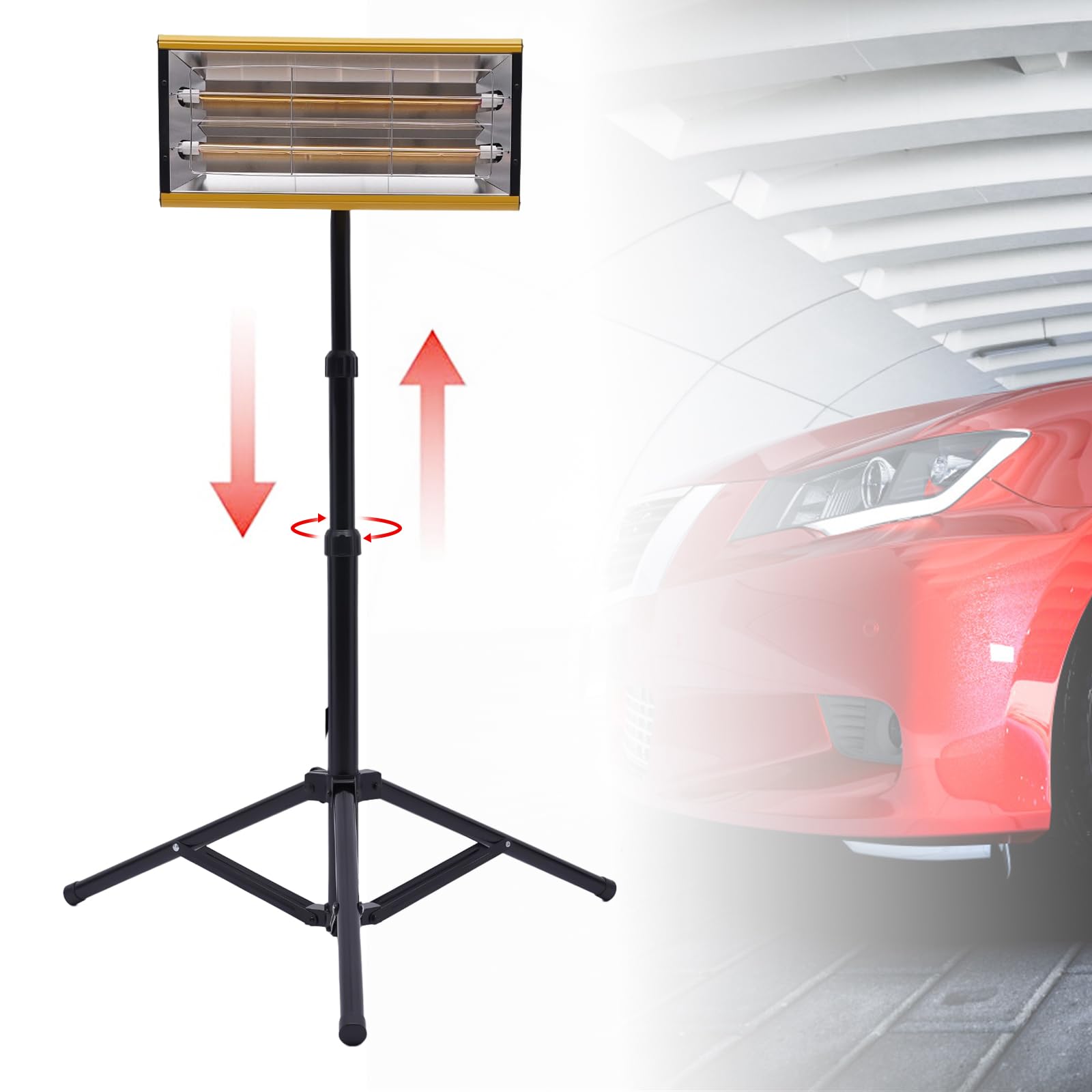 Baking Infrared Paint Curing Lamp, 2000W 110V Handheld Auto Body Short Wave Infrared Paint Dryer Lamp Heater with Telescopic Bracket and Timer for Car Bodywork Repair, Angle & Height Adjustable