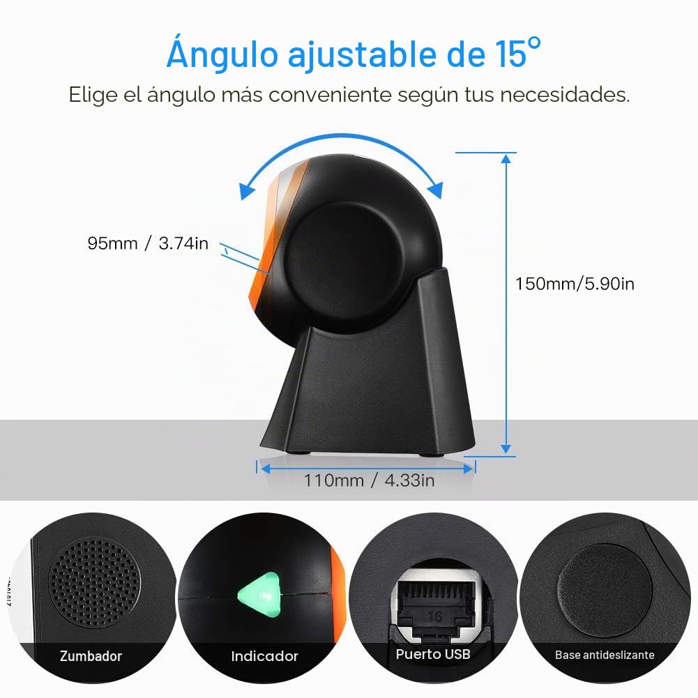 Eyoyo 1D 2D QR Escáner de código de Barras de Escritorio con Gran Ventana de escaneo, Lector de código de Barras Manos Libres Escáner con Plataforma de escaneo de Pantalla QR para almacén, PC