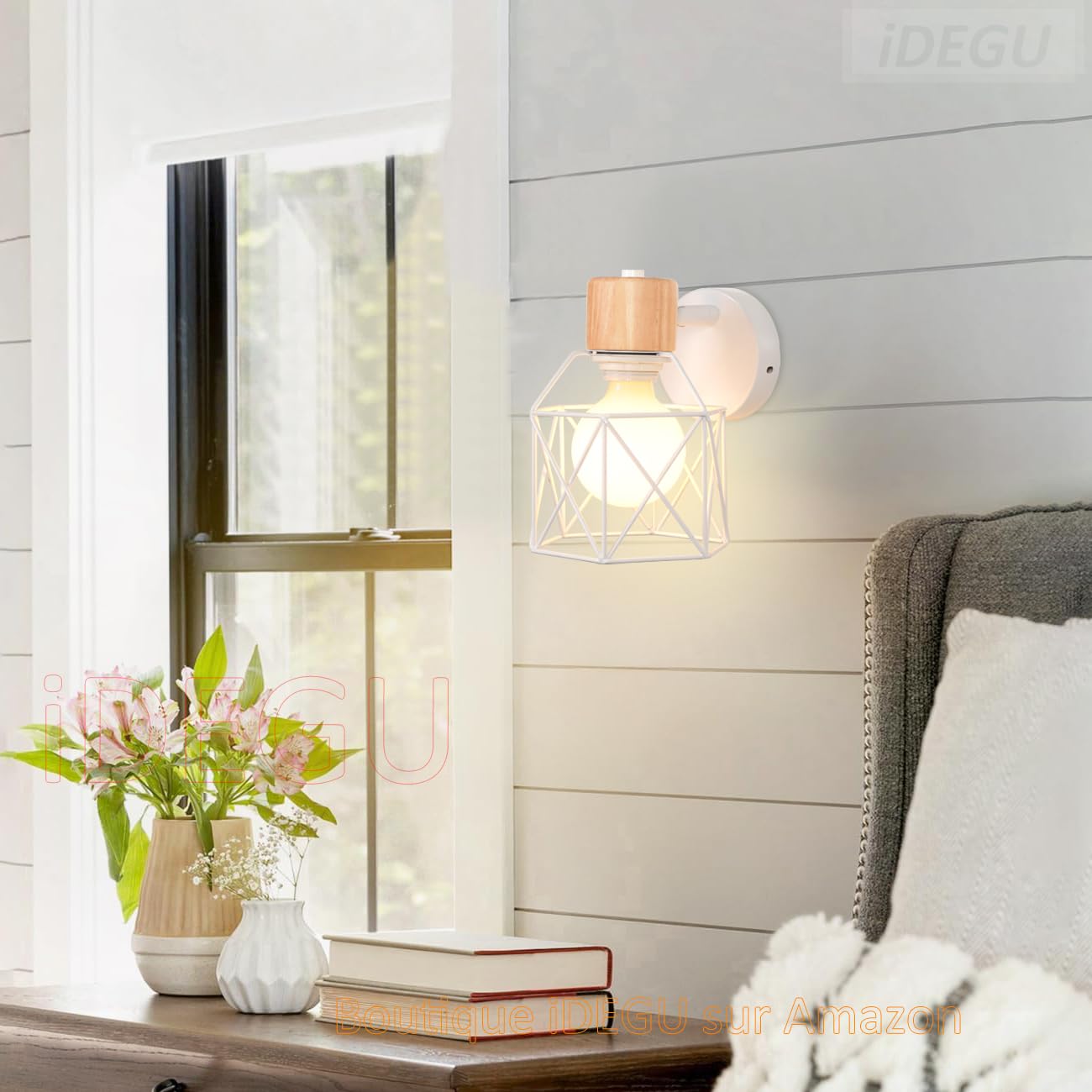 IDEGU Wandleuchte Industrial Retro - 2 Stück Holz/Metal Design Verstellbar