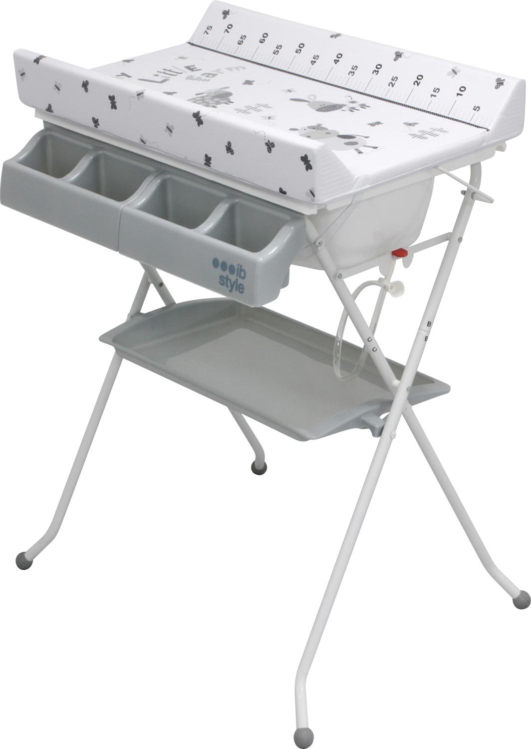 ib style® KOA 2-en-1 Cambiador con bañera | Cambiador móvil | Plegable | Gran superficie de cambio | Cambiador para bebés y niños pequeños | MY LITTLE FARM GRIS