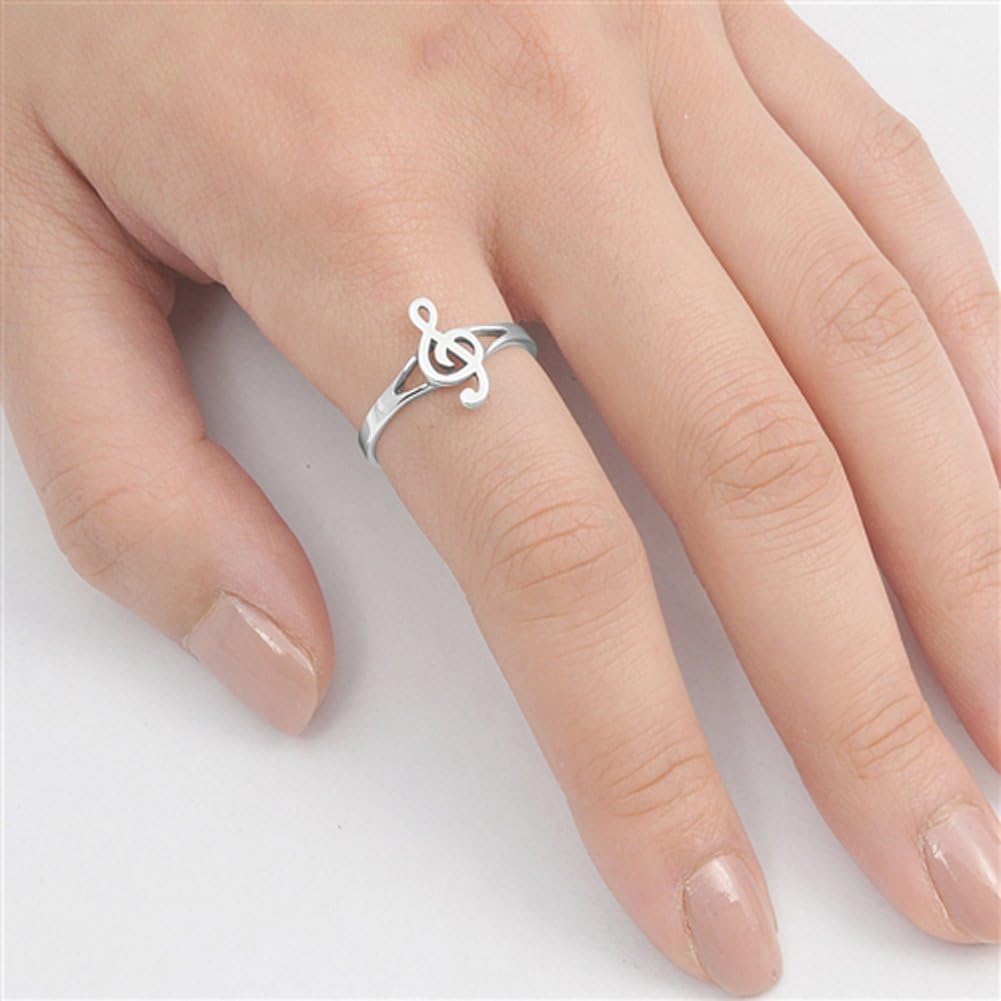 Sterling Silver Women's Treble Clef Note Music Singing Ring Band 12mm Sizes 2-12