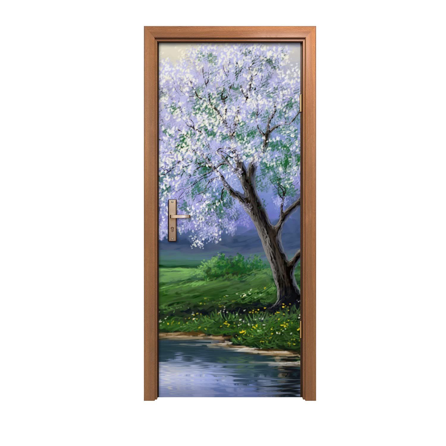 Autocollant de porte fleurs d'arbres lac Coloray 90x200cm pour déco murale