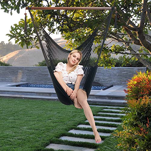 Large Caribbean Hammock Chair - 48 Inch - Polyester - Hanging Chair - Black #TOP3