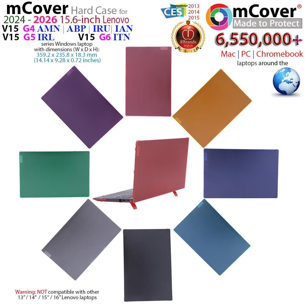 mCover Funda solo compatible con Lenovo V15 G4 / G5 / G6 Series 2024-2026 de 15.6 pulgadas (con bisagra de 180°, no es compatible con ningún otro modelo Lenovo), transparente