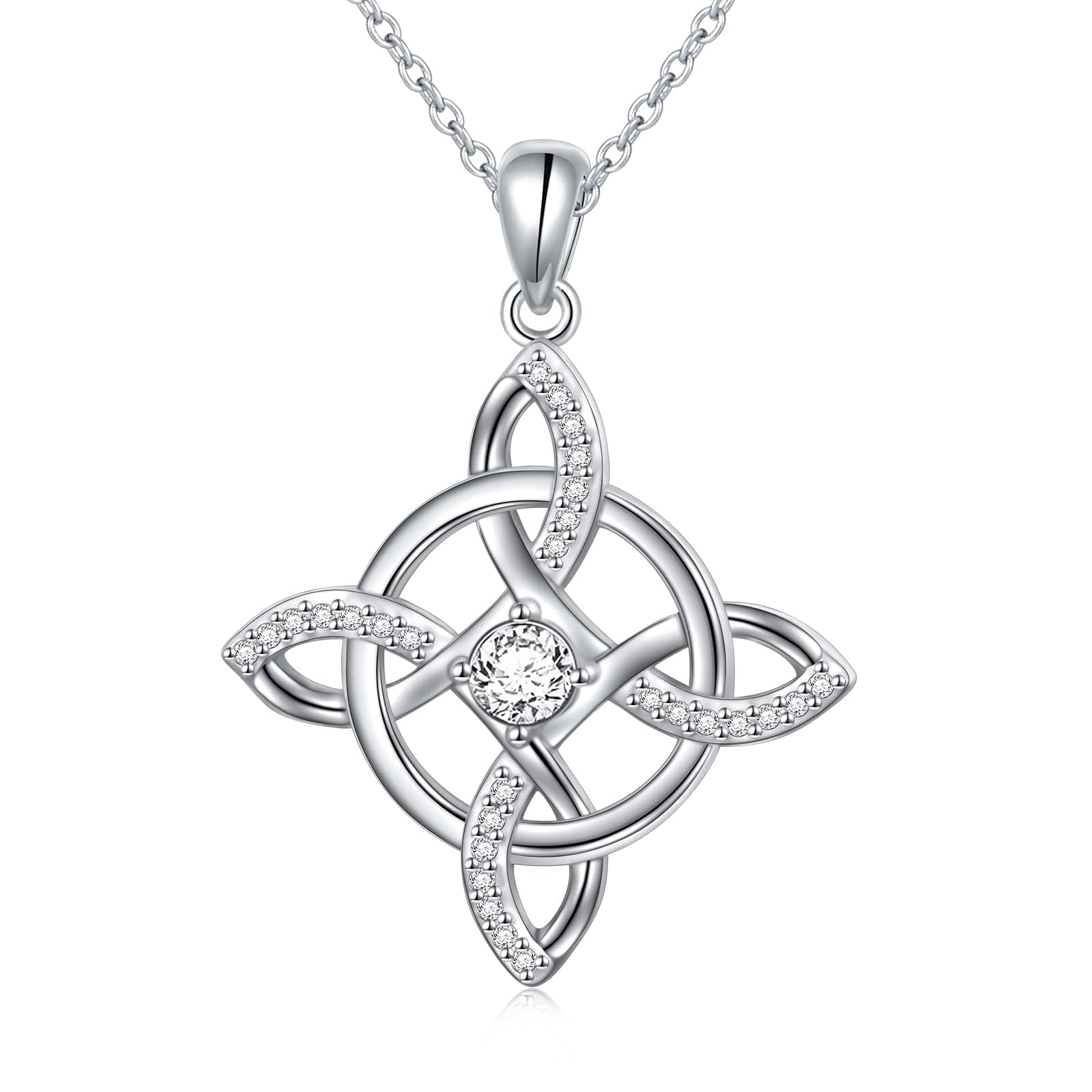 Flyow Collana con nodo da strega, in argento Sterling 925, portafortuna, con ciondolo a forma di nodo celtico irlandese, da donna, per compleanno, Natale, idea regalo