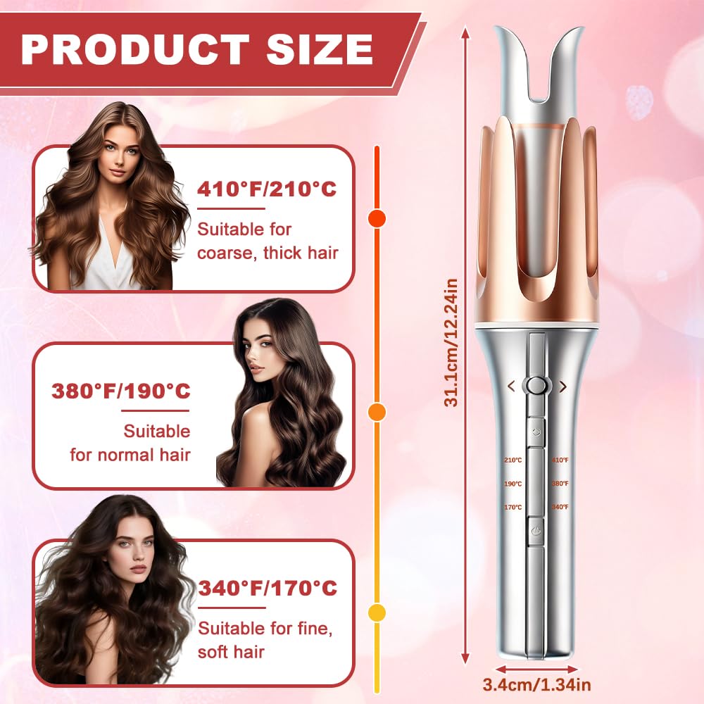 Rizador de Pelo Automatico 25mm, HOVCEH Automatic Curling Iron con Temporizador Inteligente, 3 Ajustes de Temperatura Rizador Pelo Automatico para Cabello Seco y Húmedo