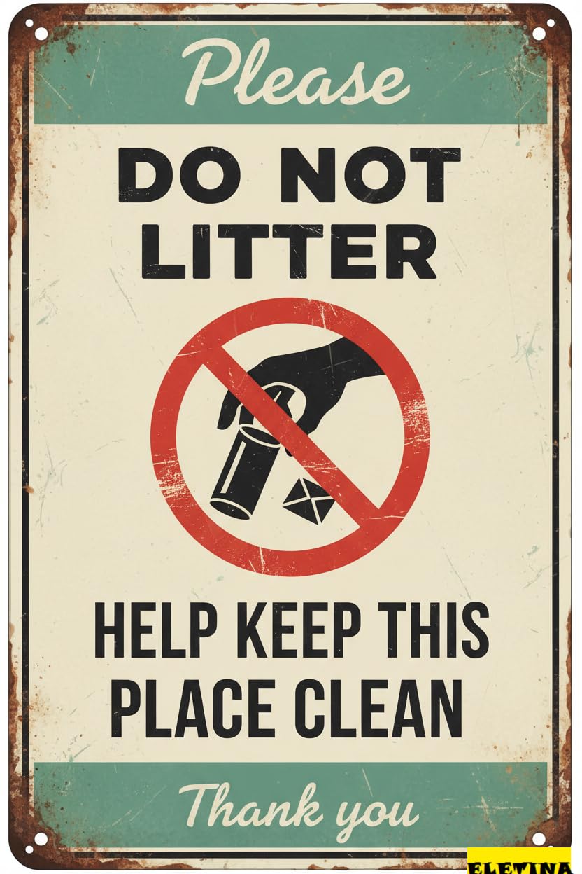 Vintage Metal Tin Sign for Man Cave Iron, Please Do Not Litter Yard, Help Keep This Place Clean, 8x12 Inch Private Property Decorative