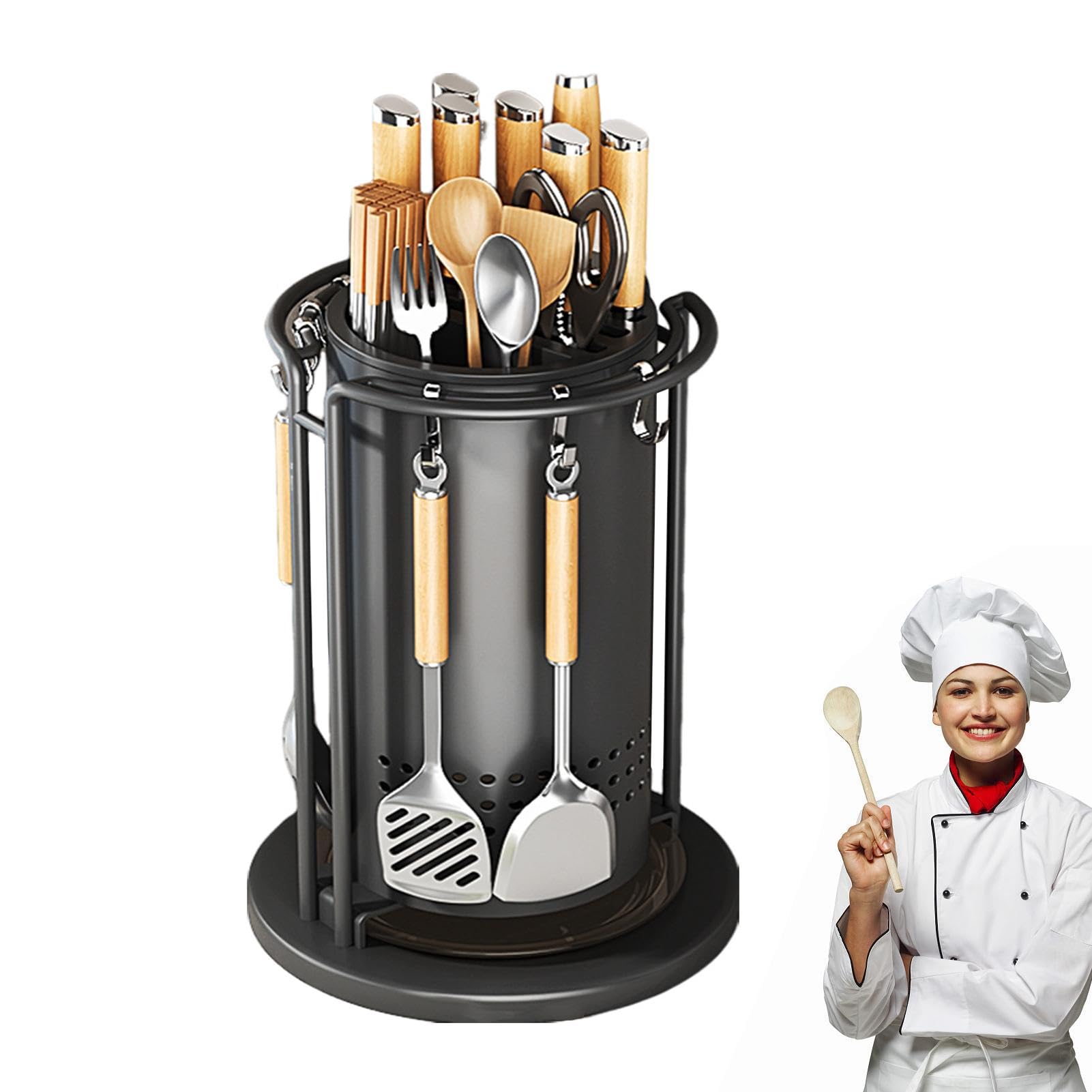 Organiseur de cuisine à 360 degrés, support rotatif pour coupe, support de rangement pour argenterie, organisateur d'ustensiles rotatif, toupie d'ustensiles de cuisine, support de spatule, support de | rangement pour argenterie, organisateur d'ustensiles