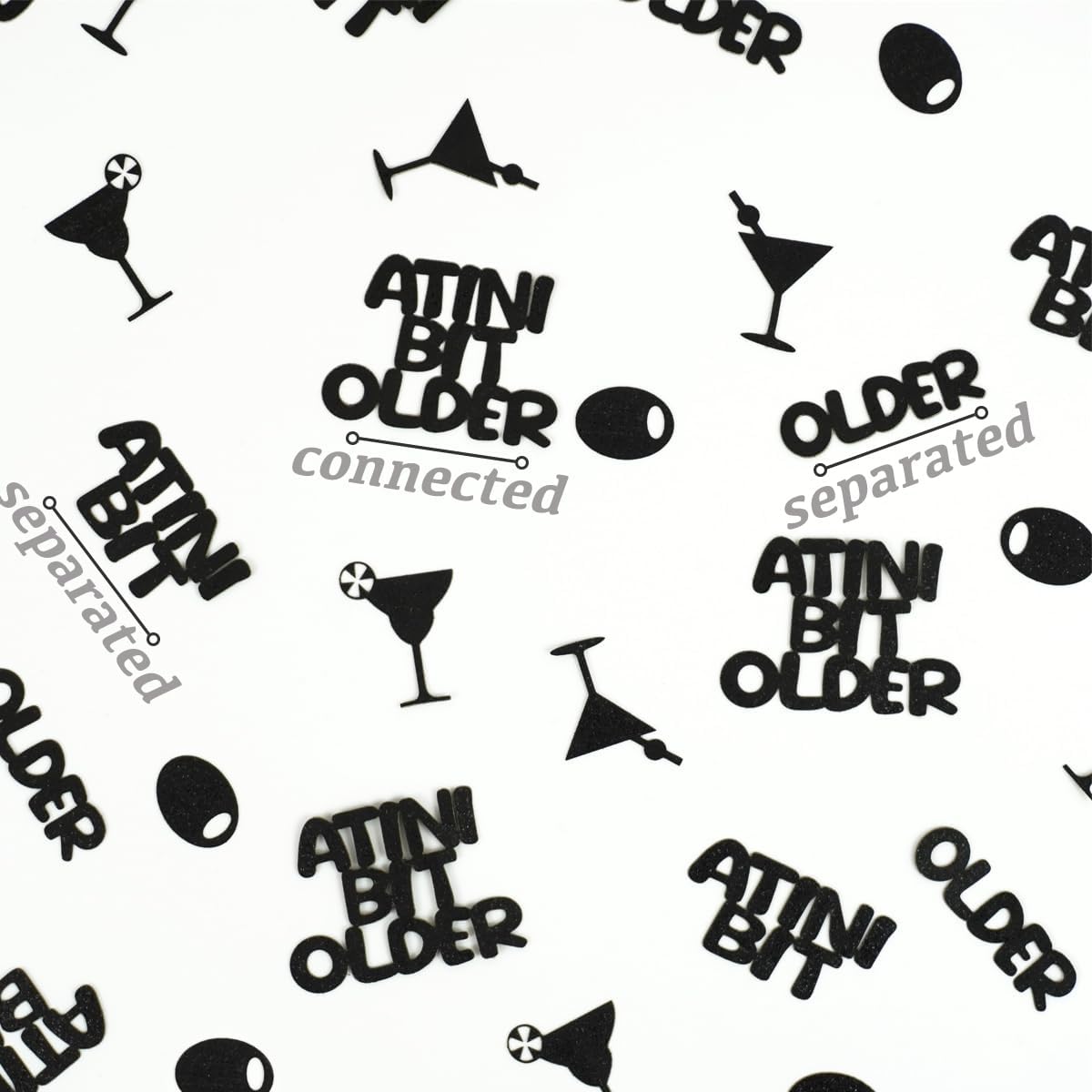 Glitter Black Martini and Olives Confetti, A TINI BIT OLDER Themed Confetti for Tiny Bit Party Martini Birthday Party Bridal Shower Bachelorette Party Decorations