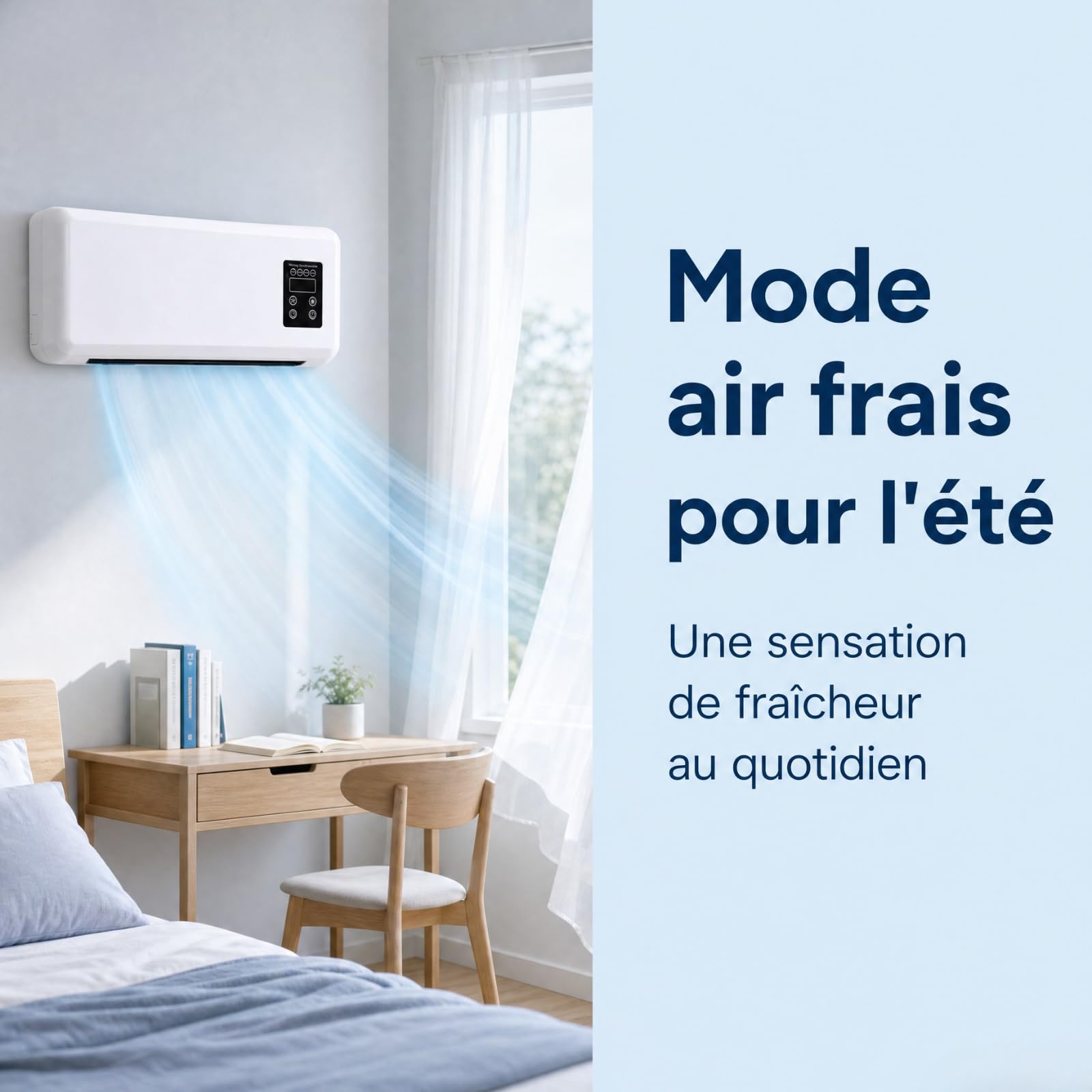 Générique Ventilateur Mural Air Froid et Chauffage avec Télécommande, Ventilateur Chaud/Froid à Poser ou Mural, Écran LCD, Minuterie 8H+, Support de Séchage pour Chambre, Bureau, Salle de Bain