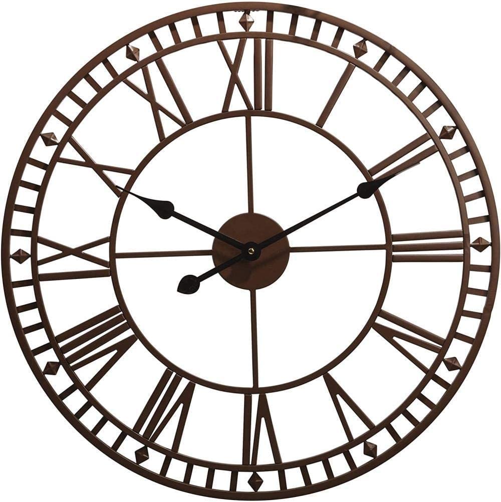 XJBTBA Orologio da Parete da Giardino per Esterni, Grande, Resistente alle intemperie, con Numeri Romani, Diametro 60,3 cm x Altezza 4 cm (Bronzo), Marrone