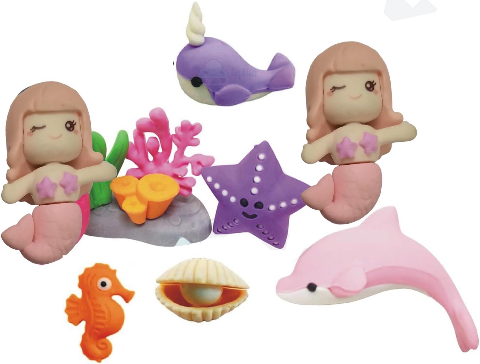 BKDT Marketing Mermaid & Ocean Animal Erasers- School Stationary Kit for Kids, Return Gifts for Kids- Mermaid Playset Erasers, Birthday Return Gift - 8 Pcs