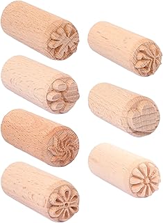 7Pcs Runde Säule Holzstempel Ton Töpfern, Naturholz Keramik Werkzeuge Stempel Holzkeramikstempel Knetstempel Aus Holz DIY-keramikdruck mit Verschiedenen Mustern für Druckzubehör, Scrapbooking