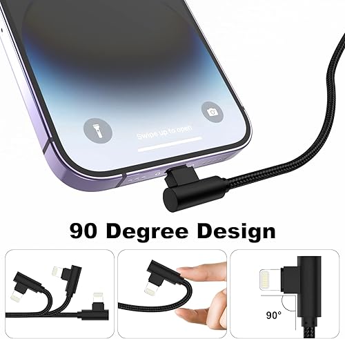 Miniatura 2 de Osecet Cable Lightning de 1 pie y 90 grados, paquete de 2 cargadores cortos para iPhone con certificación MFi, de ángulo recto, carga rápida para