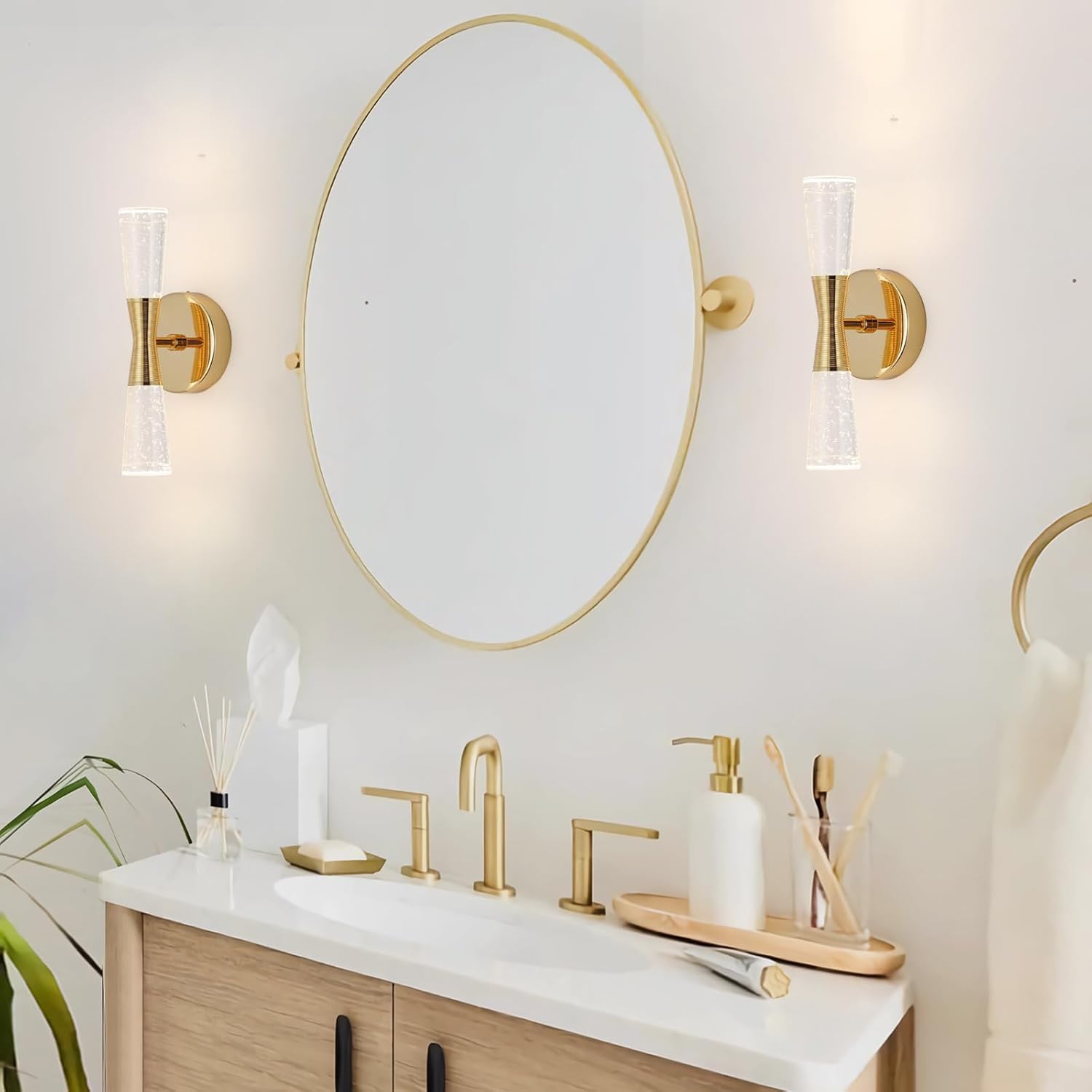 JoollySun Crystal Sconces Wall Lighting with Dimmable 3-Color (3000K-6000K) LED for Bathroom Hallway Bedroom