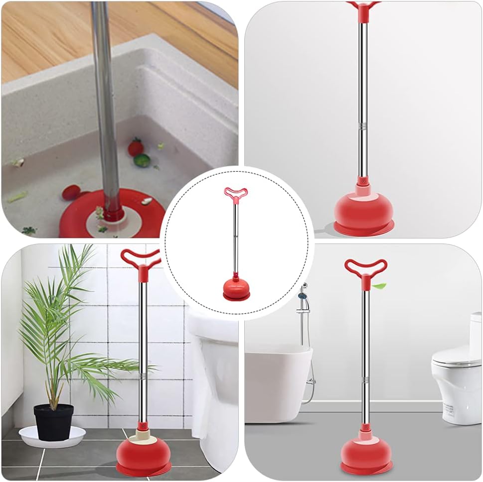 Rubber Toilet Plungers Hand Drain Plunger Heavy Duty Cup Plunger Bathroom Cleaning Plunger with Long Handle Drain for Home Cleaning Equipment (Red)/65