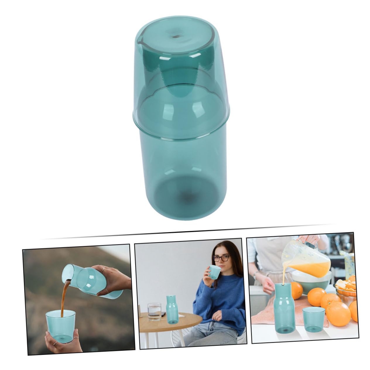 MOLUCKFU Clear Glass Water Cup Colorful Cups Clear Nightstand Bedside Water Container Turkish Tea Glasses Hard Case with Foam Night Water Carafes Water Pitcher with Lid Water Jug Green