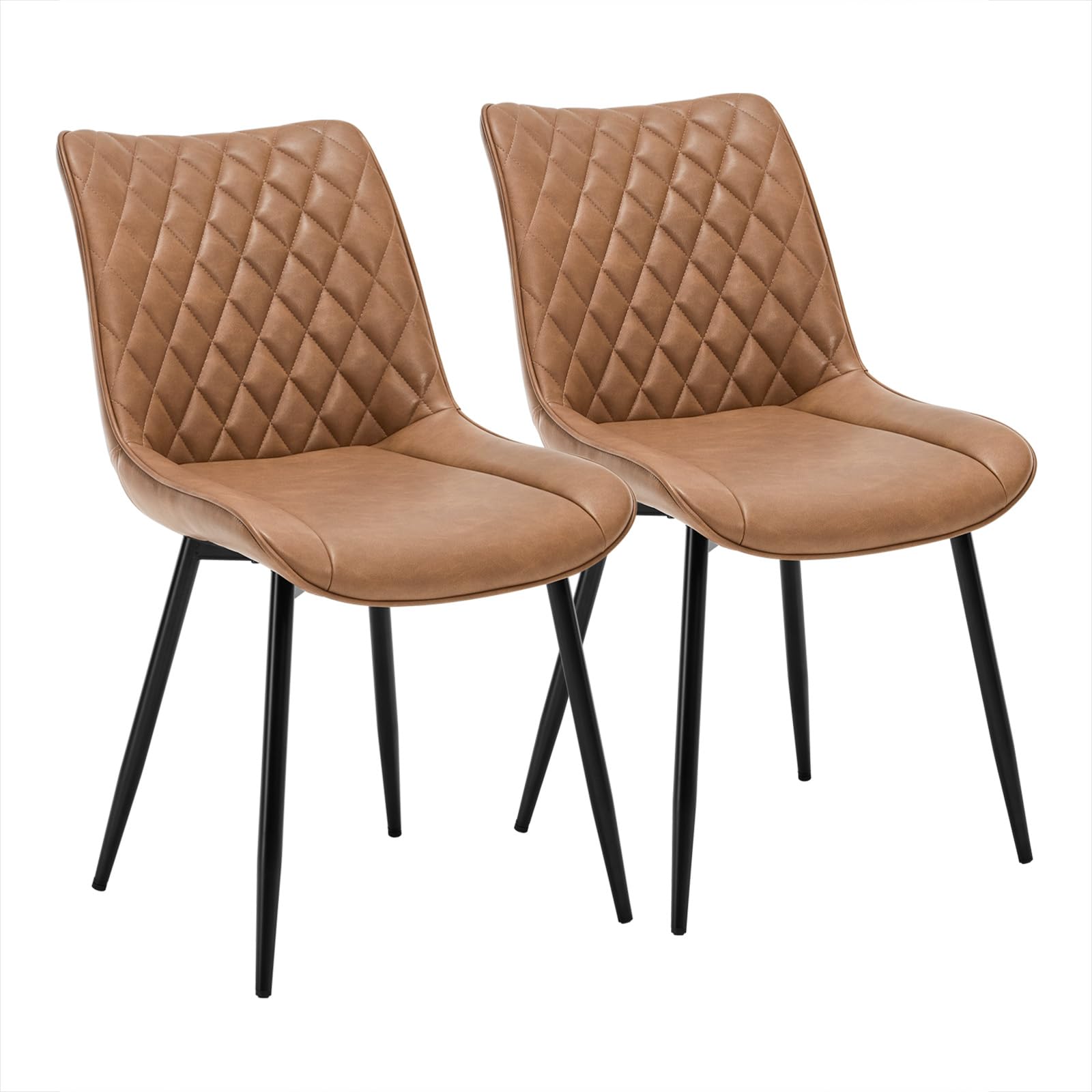 WOLTU Dining Chairs Set of 2 pcs Counter Kitchen Chairs Lounge Leisure Living Room Corner Chairs Light Brown Leatherette Reception Chairs with Backrest and Padded Seat