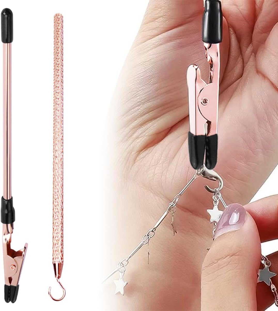 Jewelry Helper Tool, Gold Bracelet Tool to Put a Bracelet On Yourself, Fastener Assistant for Bracelets, Necklaces, Watches, Zippers (Rosegold)