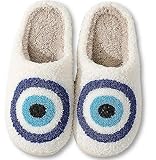 HIPINISS Happy Smile Face Slippers Evil Eyes Slippers for Women Men Cute Cartoon Plush Fluffy Warm Fur Lined slippers Indoor House Home Winter Shoes, Eyes 41-42